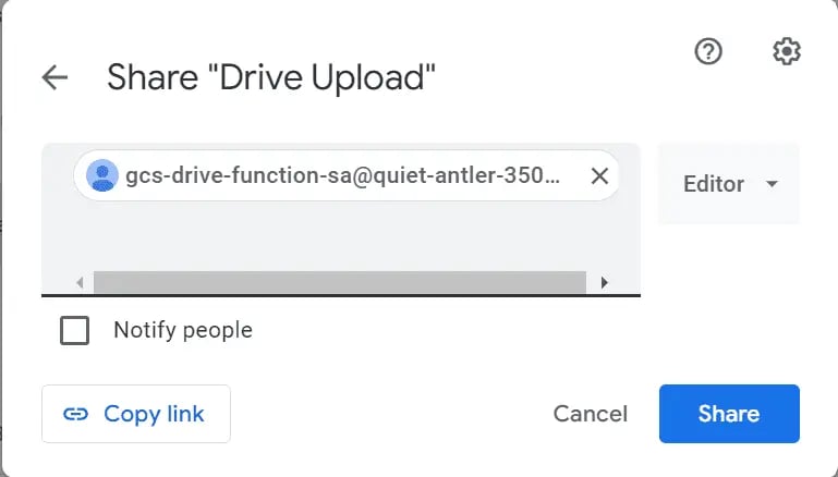 Grant service account access to google drive
